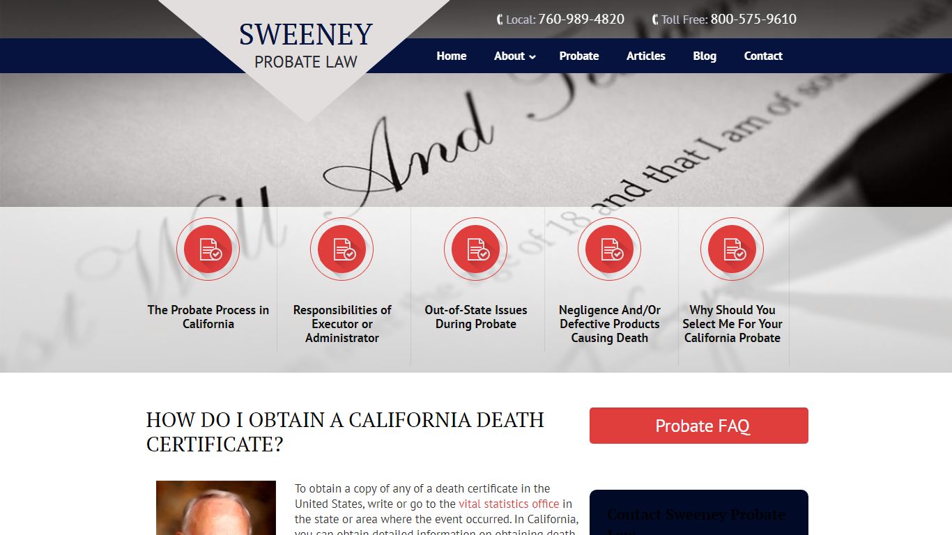 HOW DO I OBTAIN A CALIFORNIA DEATH CERTIFICATE? - Sweeney Probate Law